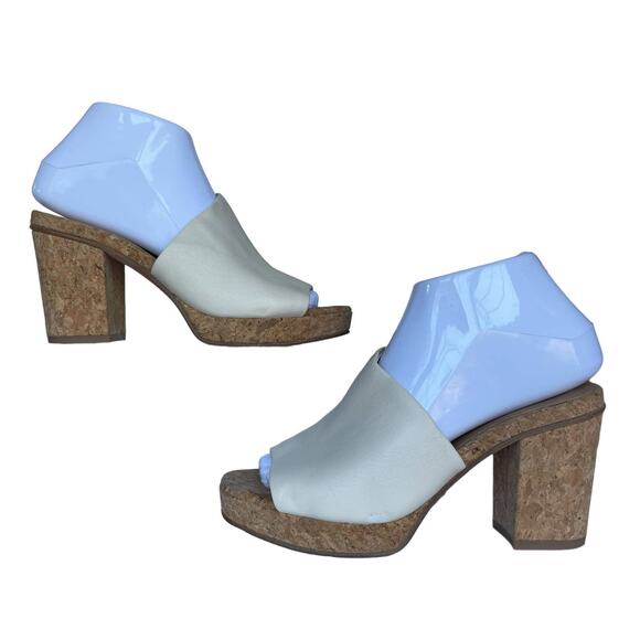 Women's Vince Wyatt-E Flax Leather Open Toe Cork Heel Slip-On Wedge Sandals 6M - Picture 1 of 14